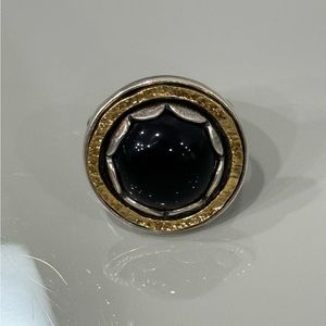 Or Paz Sterling silver 14K yellow gold Black Agate Size 7 ring